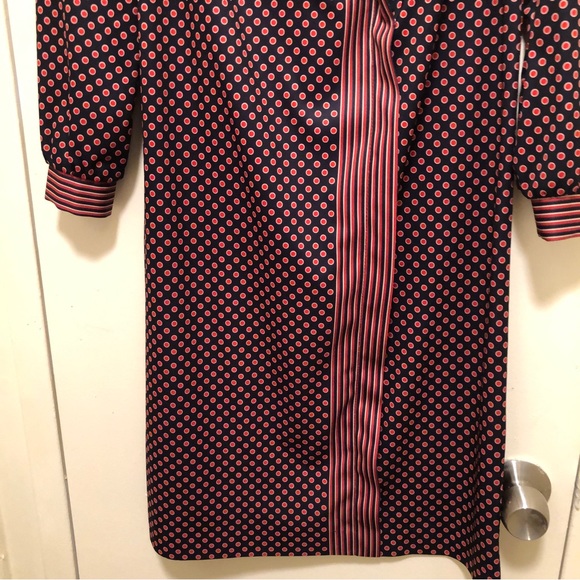 ILGWU Women's Size 6 Navy Blue/Red/Tan Long Puff Sleeve Polka Dot/Striped Dress - Picture 6 of 11